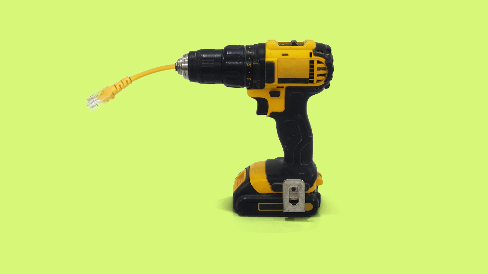 A green drill icon with a LAN cable instead of a drill bit, symbolizing tools and building for website creation