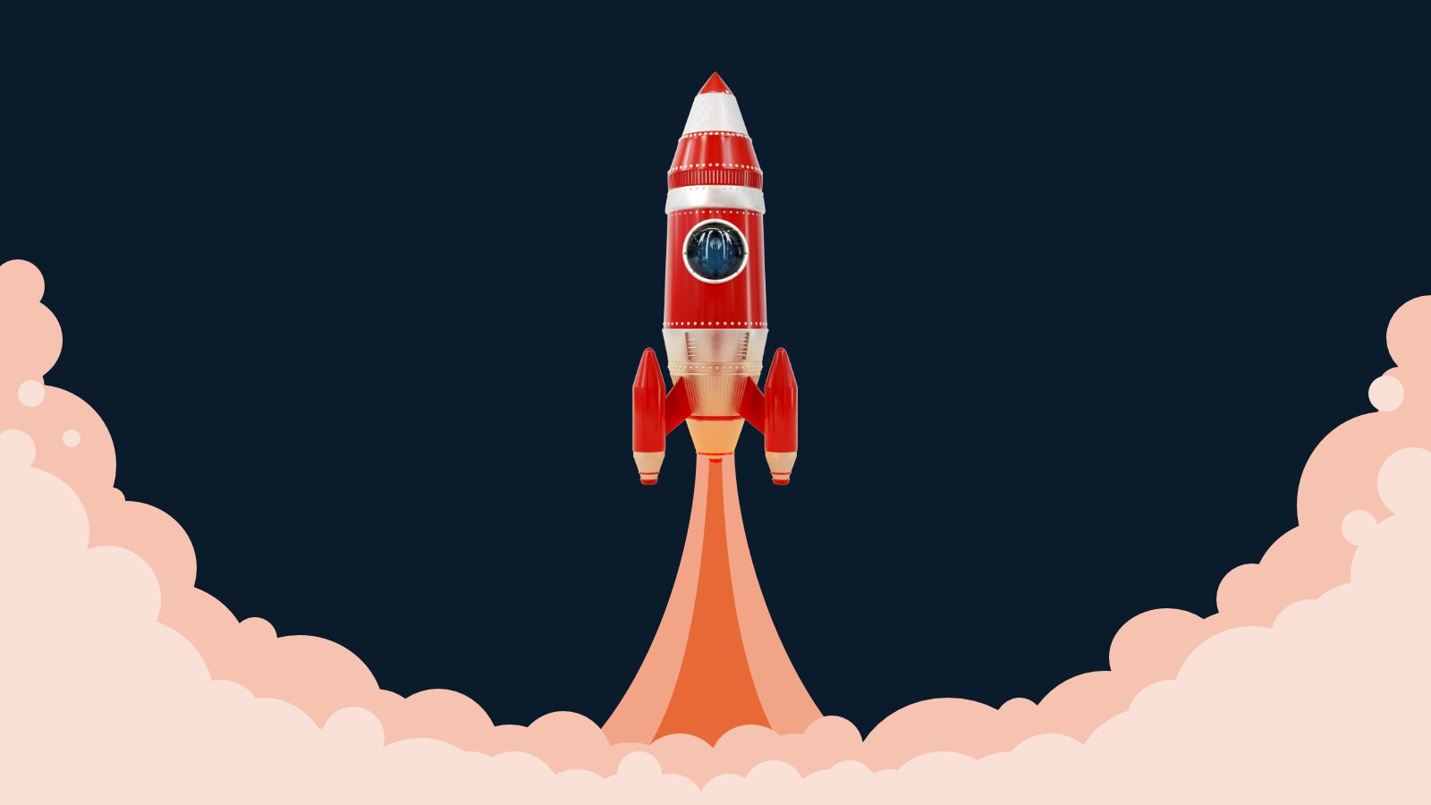 A toy rocket launching into the night sky.