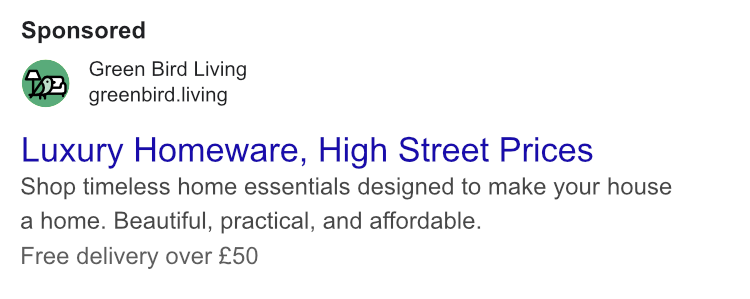 Green Bird Living Ad Sample